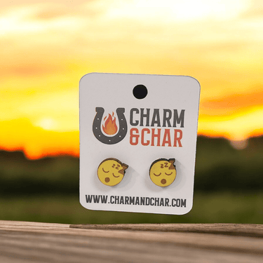 Sleeping Emoji Wood Stud Earrings - Stud Earring - Charm and Char